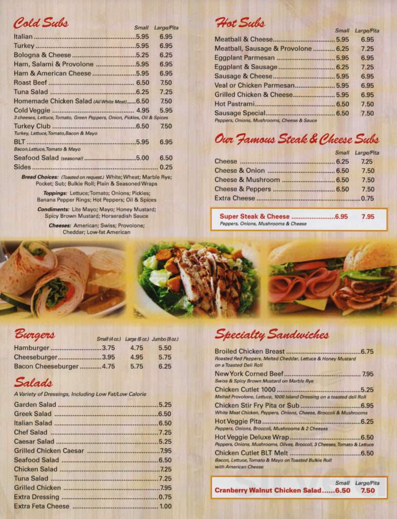 Victoria’s Sub Shop menu 1